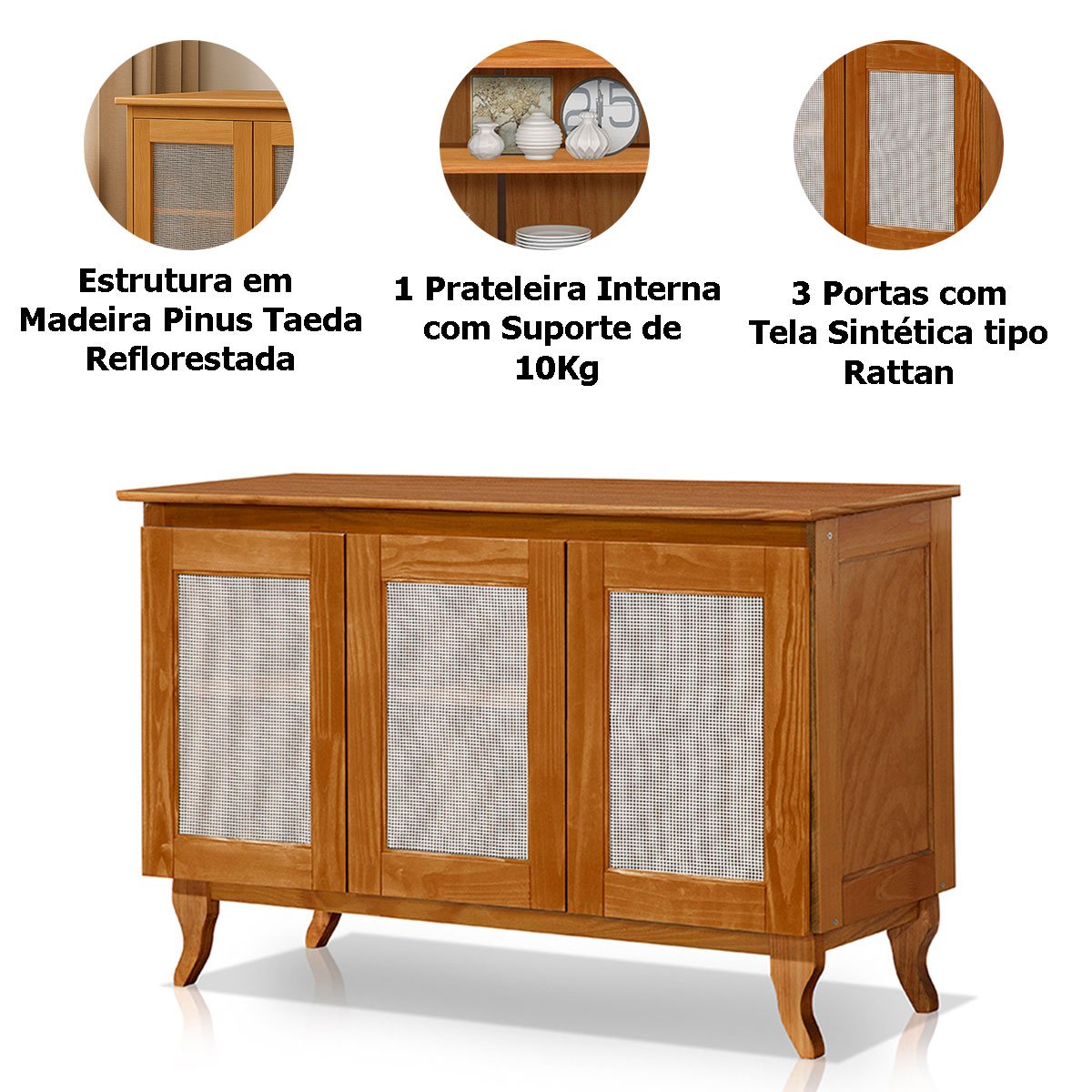 Buffet Aparador de Madeira 3 Portas de Tela Dalton Imbuia