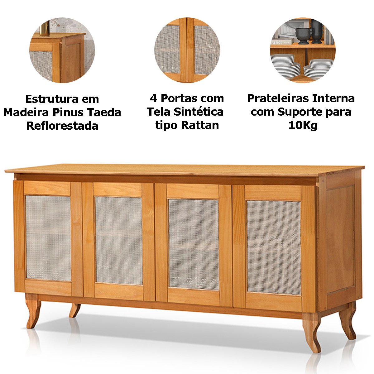 Buffet Aparador de Madeira 4 Portas de Tela Dalton Imbuia