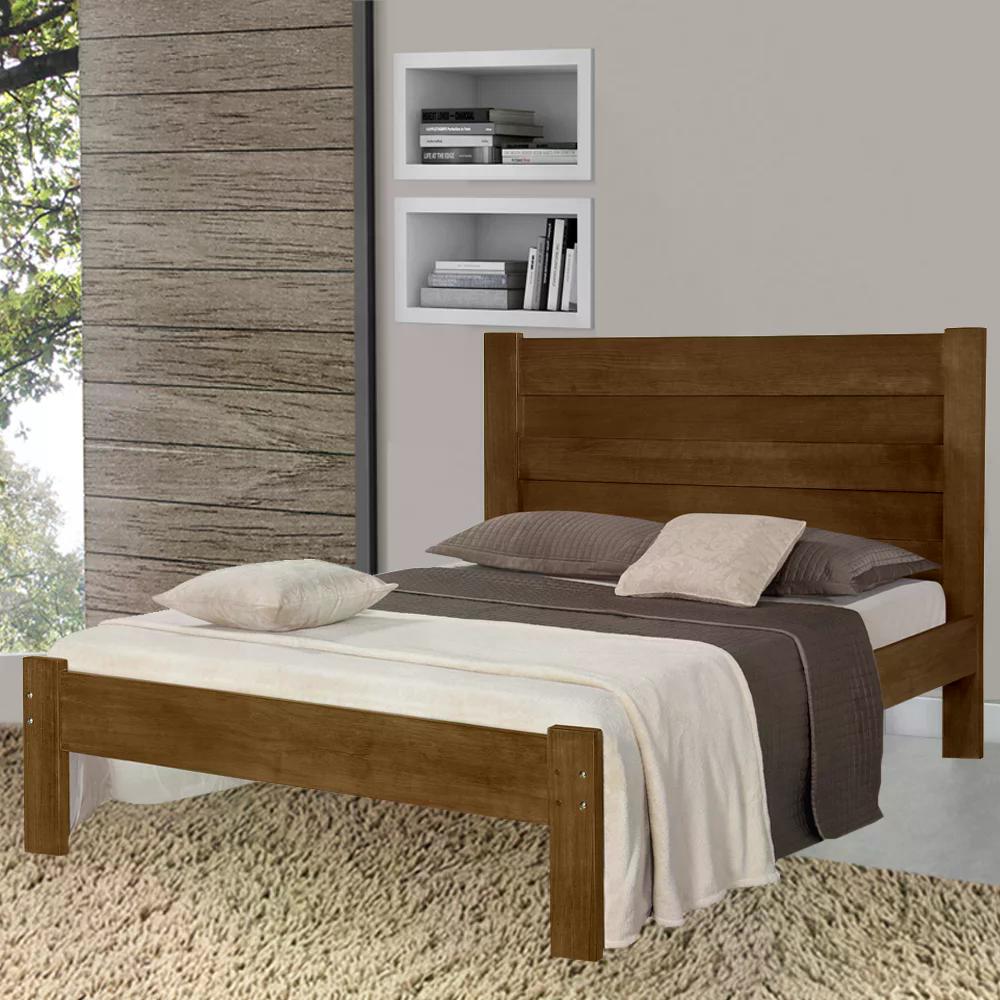 Cama Casal Madeira Maciça Lara Castanho AT Moveis