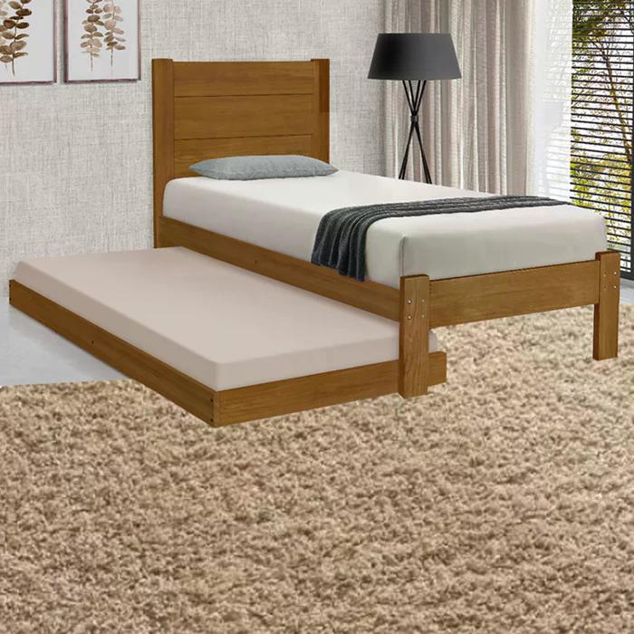 Cama Solteiro Com Auxiliar Madeira Maciça Lara Imbuia AT Moveis