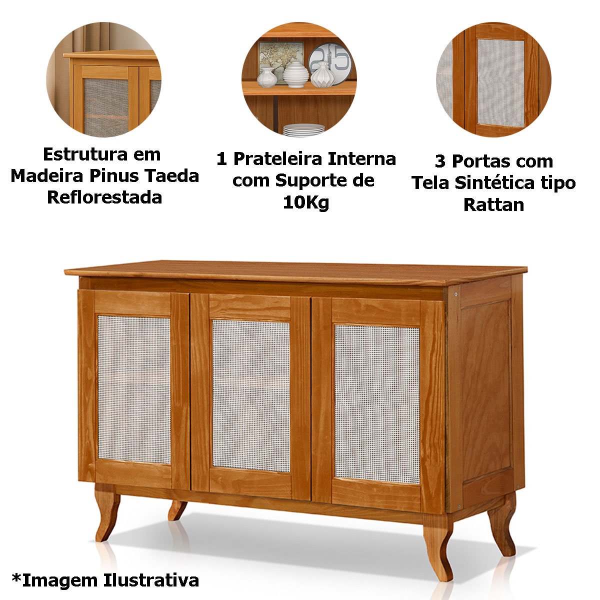 Cristaleira 2 Portas com Balcão 3 Portas Madeira Maciça Castanho