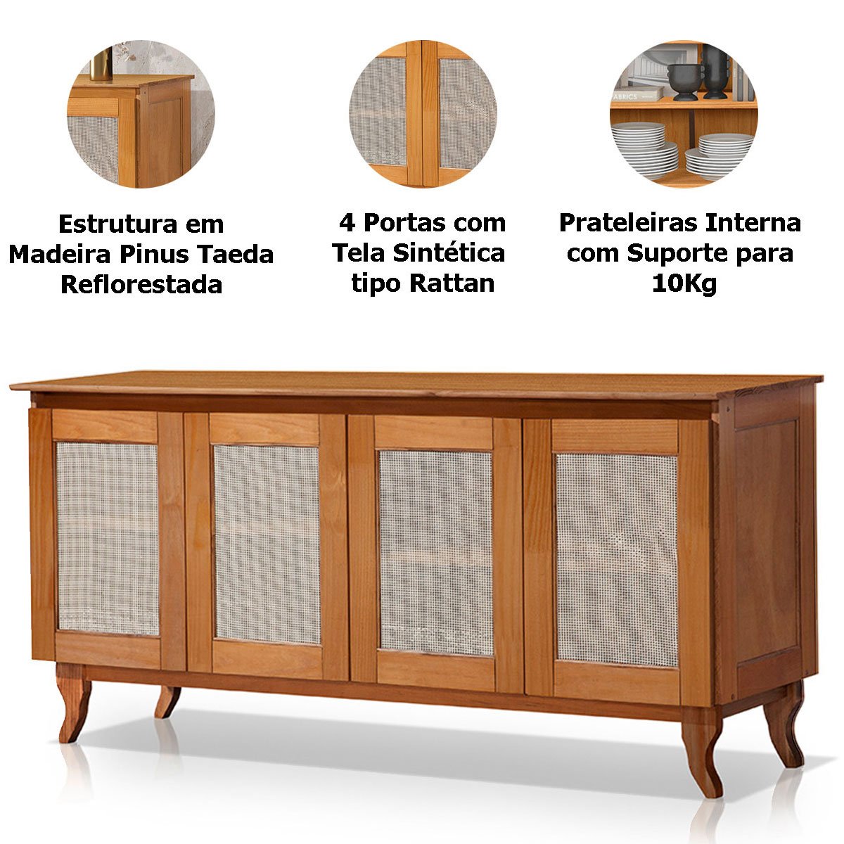 Cristaleira 2 Portas com Balcão 4 Portas Madeira Maciça Castanho