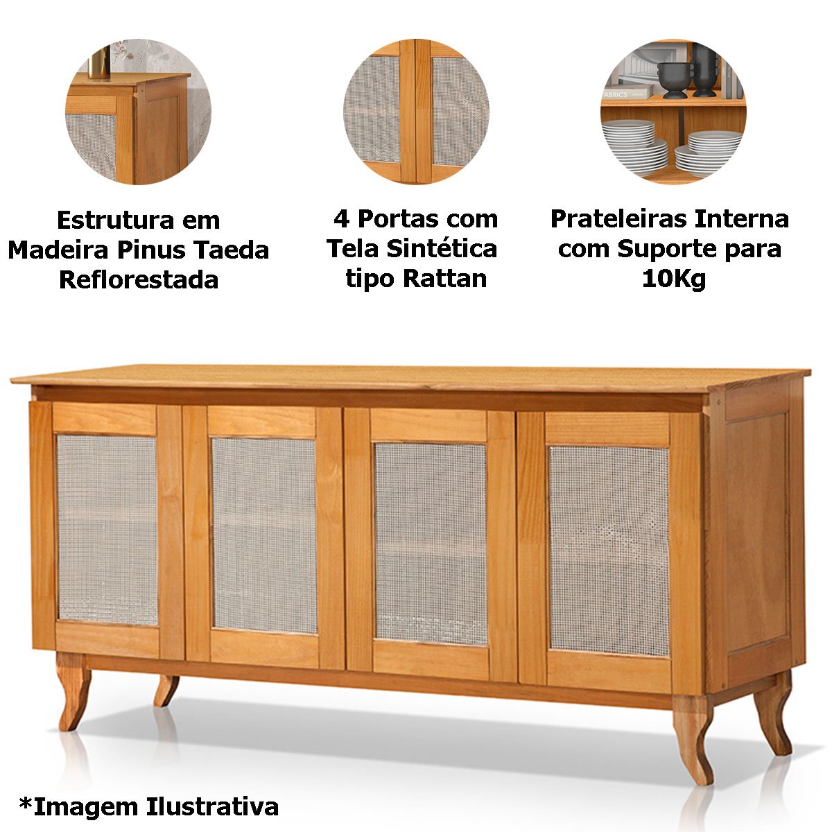 Cristaleira 2 Portas com Balcão 4 Portas Madeira Maciça Imbuia