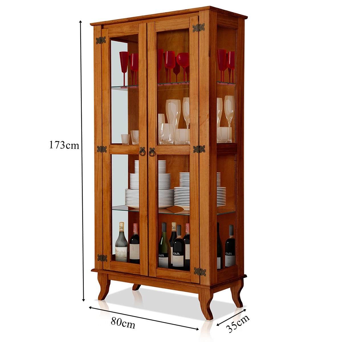 Cristaleira 2 Portas e Balcão Buffet 3 Portas 100% Madeira Ásia Castanho