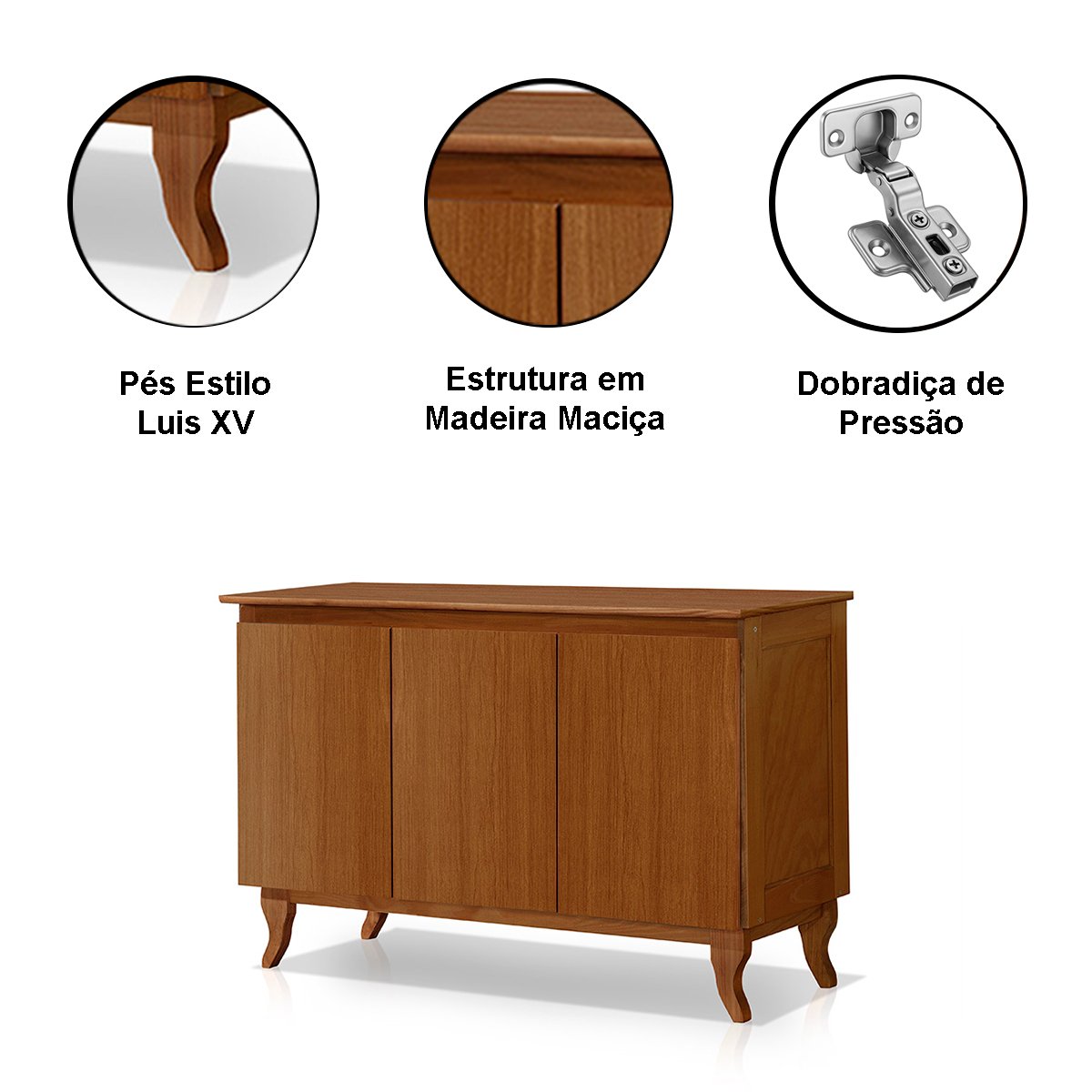 Cristaleira 2 Portas e Balcão Buffet 3 Portas 100% Madeira Ásia Castanho