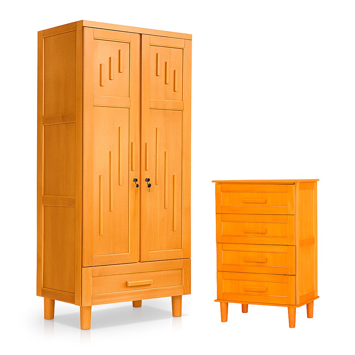 Guarda Roupa 2 Portas e Cômoda 4 Gavetas 100 % Madeira Paris Imbuia