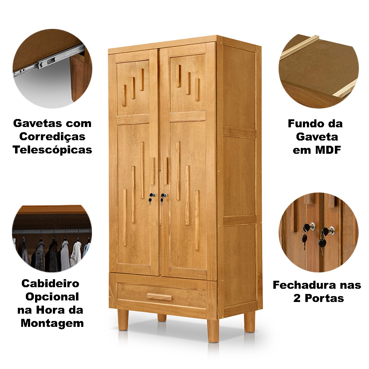 Guarda Roupa 2 Portas e Cômoda 4 Gavetas 100 % Madeira Paris Imbuia