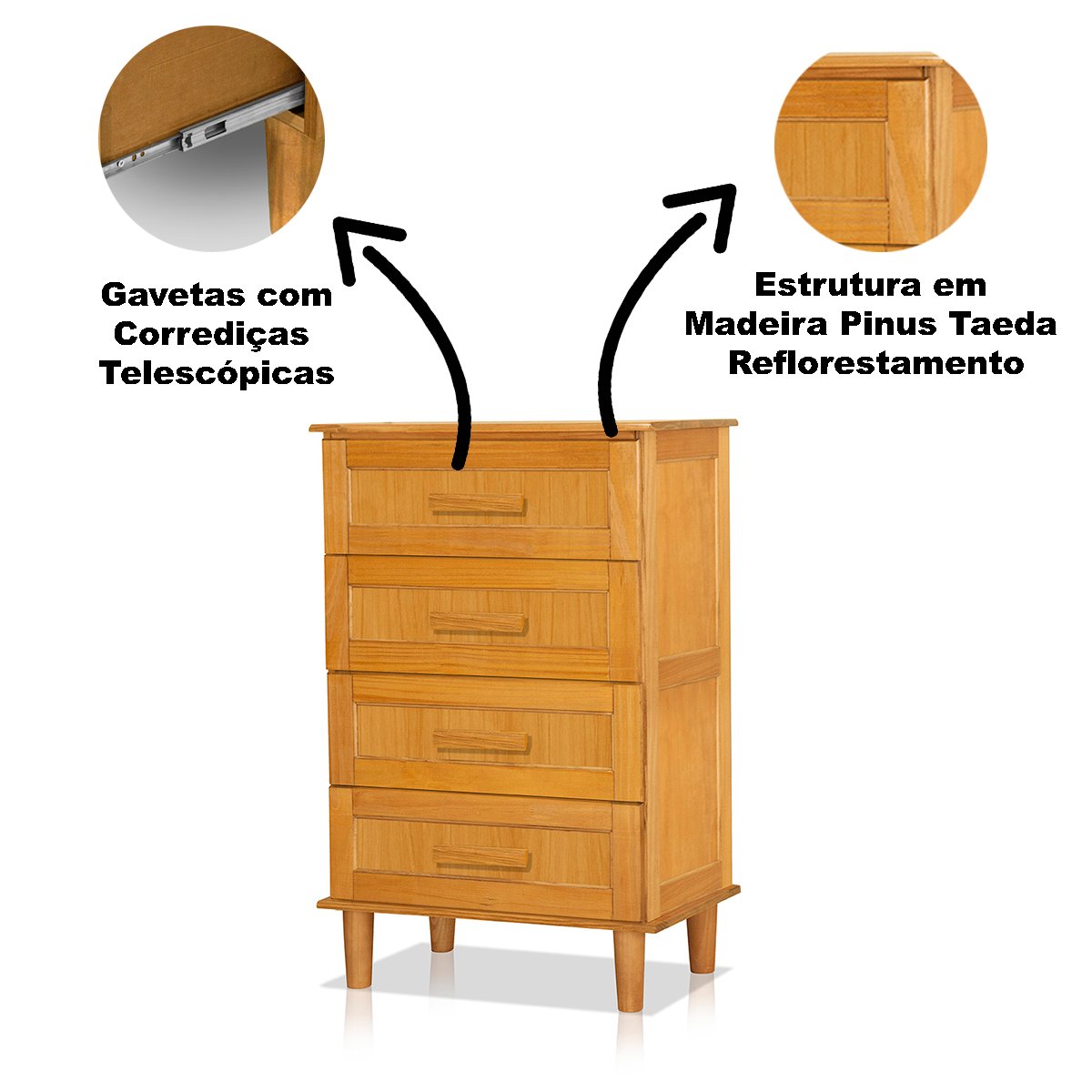 Guarda Roupa 2 Portas e Cômoda 4 Gavetas 100 % Madeira Paris Imbuia