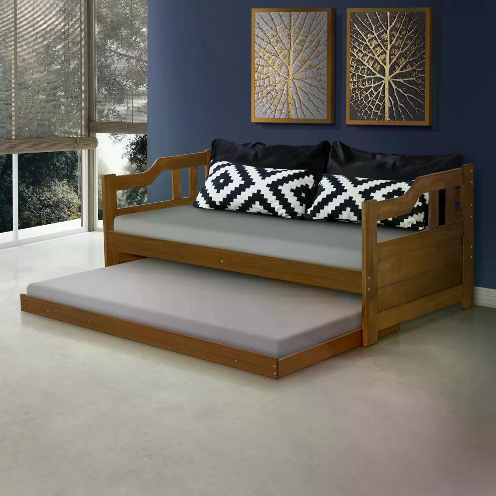 Sofa Cama Solteiro Com Cama Auxiliar Madeira Castanho AT Moveis