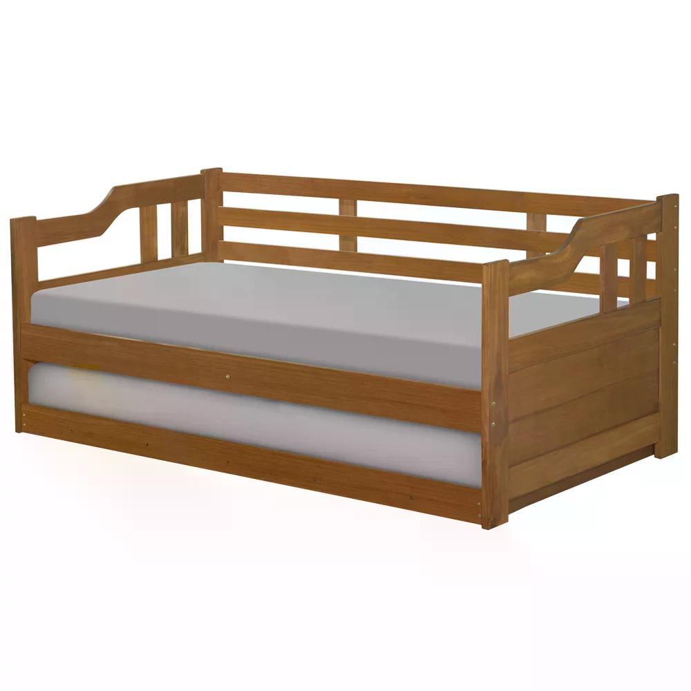 Sofa Cama Solteiro Com Cama Auxiliar Madeira Imbuia AT Moveis