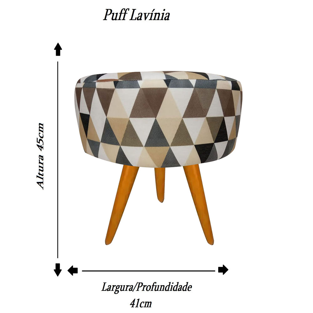 Puff Decorativo Lavinia Suede Estampado Pes Castanho - SSX Multicoisas