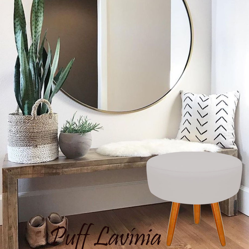Puff Decorativo Lavinia Suede Pes Castanho - SSX Multicoisas
