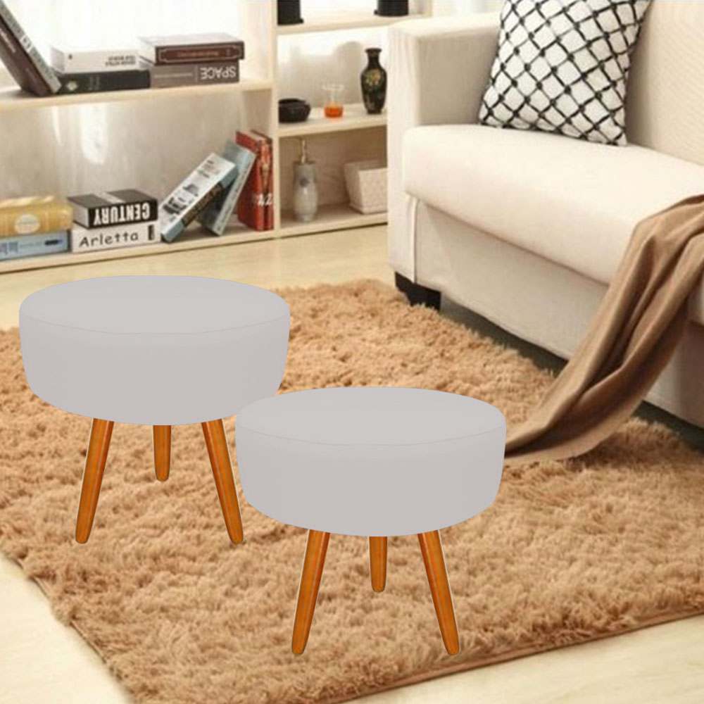 Puff Decorativo Lavinia Suede Pes Castanho - SSX Multicoisas