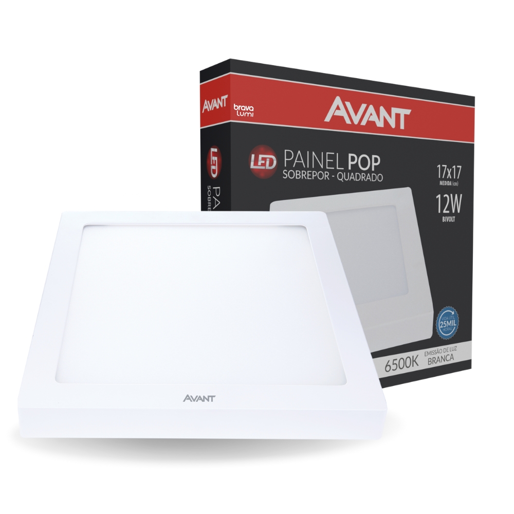Painel de Led Avant Quadrado Sobrepor 12W Bivolt 6500K Luz Fria