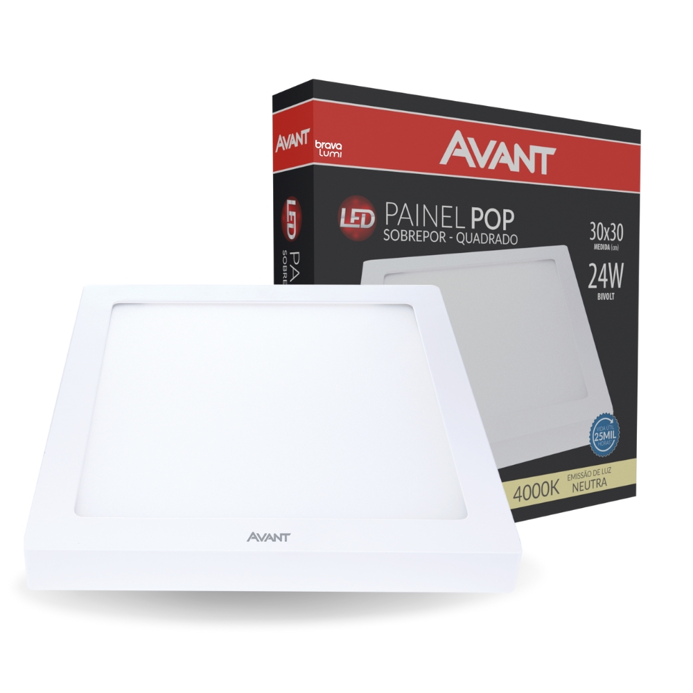 Painel de Led Avant Quadrado Sobrepor 24W Bivolt 4000K Luz Neutra