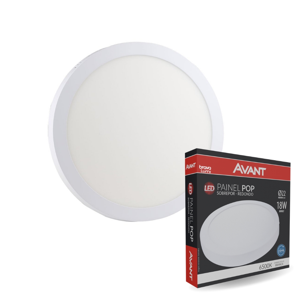 Painel de Led Avant Redondo Sobrepor 18W Bivolt 6500K Luz Fria