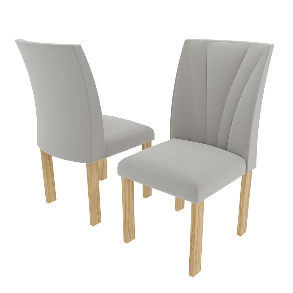 Conjunto de Mesa de Jantar Retangular com Tampo de Vidro e 4 Cadeiras Rayanna Freijó e Off White