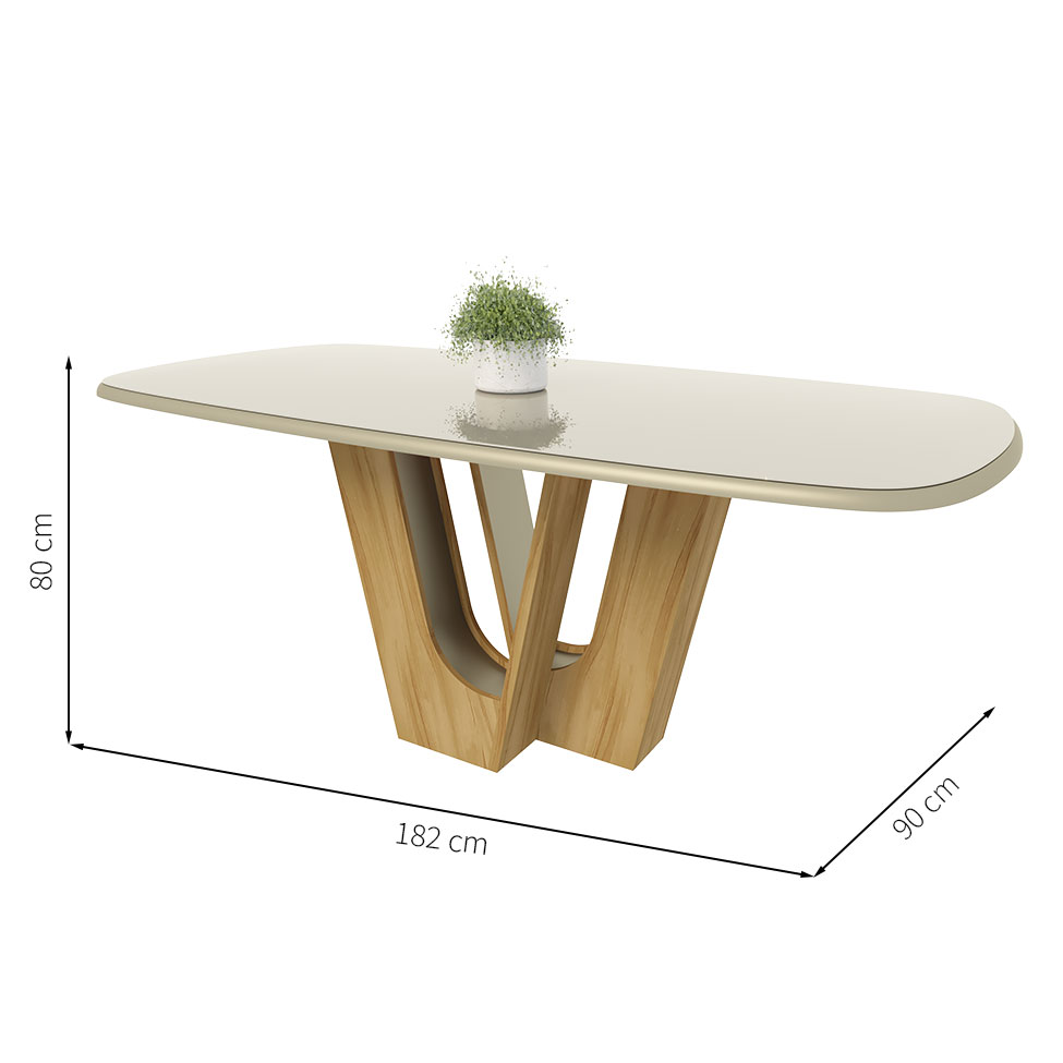 Mesa de Jantar Retangular com Tampo de Vidro Flórida Freijó e Gold 182 cm