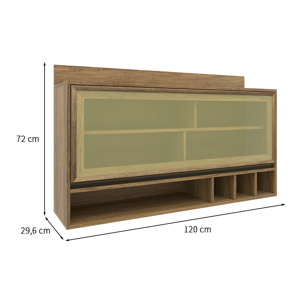 Armário Aéreo Confort com Vidro 1 Porta Cinamomo 120 cm