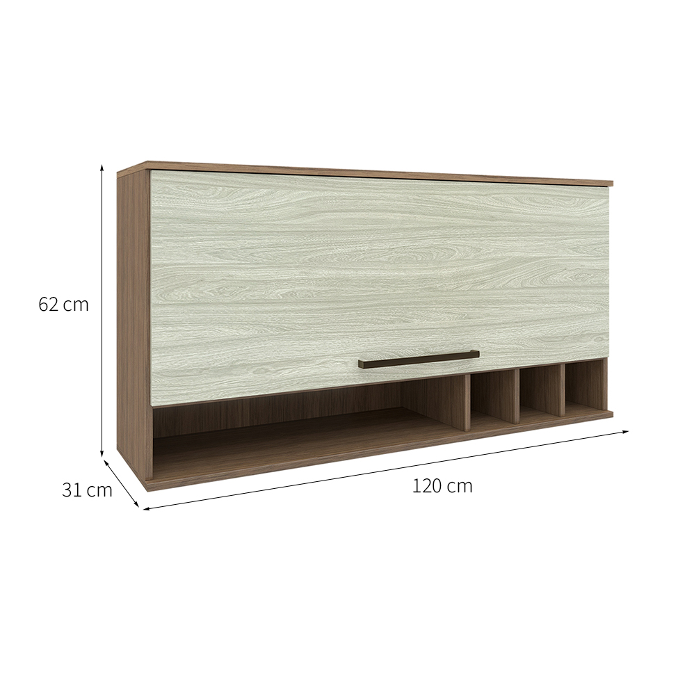 Armário Aéreo Evolution 1 Porta Tannat e Legno Crema 120 cm