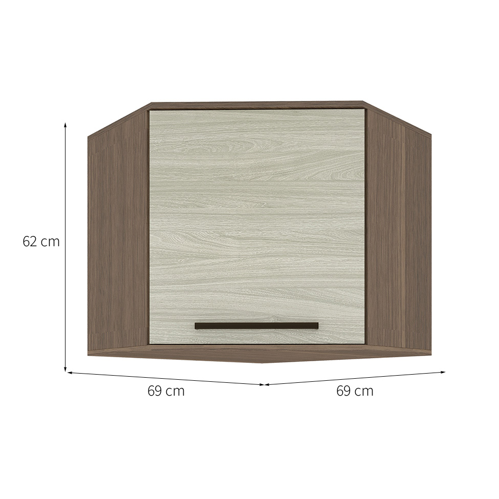 Armário Aéreo de Canto Evolution 1 Porta Tannat e Legno Crema
