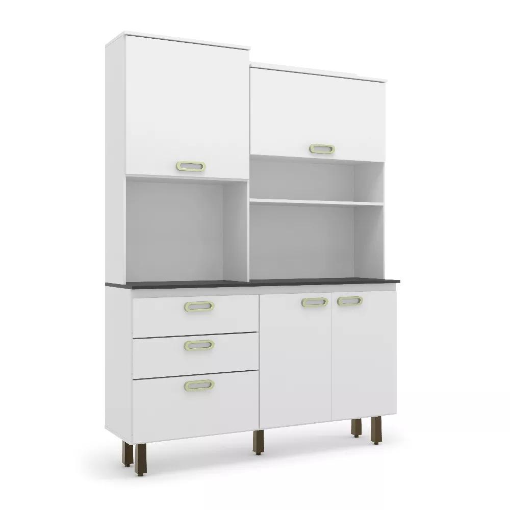Armário De Cozinha 4 Portas 3 Gavetas Espaçoso Moderno Com Tampo Granito 141x194 4p