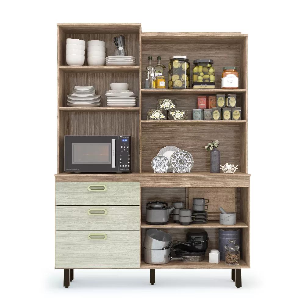 Armário De Cozinha 4 Portas 3 Gavetas Espaçoso Moderno Com Tampo Granito 141x194 4p