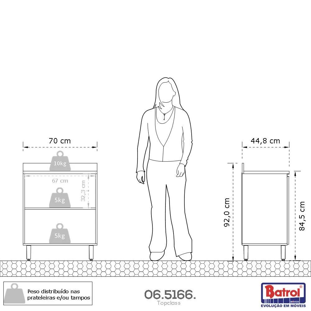 Armário Gabinete Branco Moderno Para Cozinha Balcão Espaçoso Com 2 Portas e Pés Gs