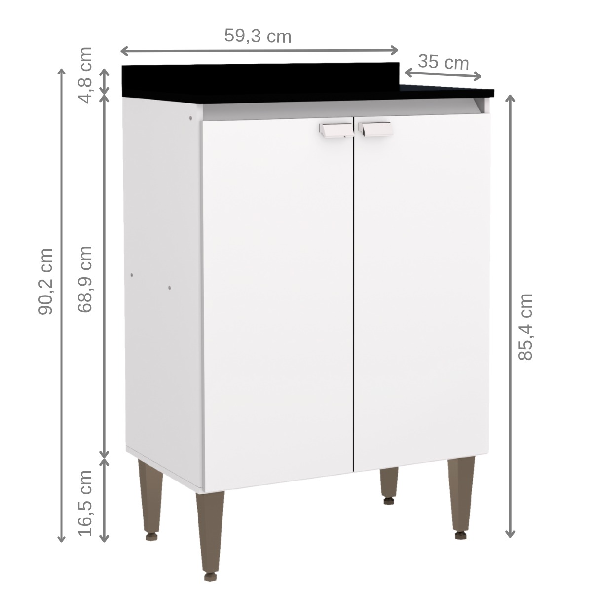 Armário Multioso Moderno Com 2 Portas e Pés Branco Para Lavanderia Gs