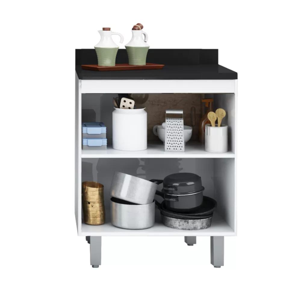 Armário Multioso Moderno Com 2 Portas e Pés Branco Para Lavanderia Gs