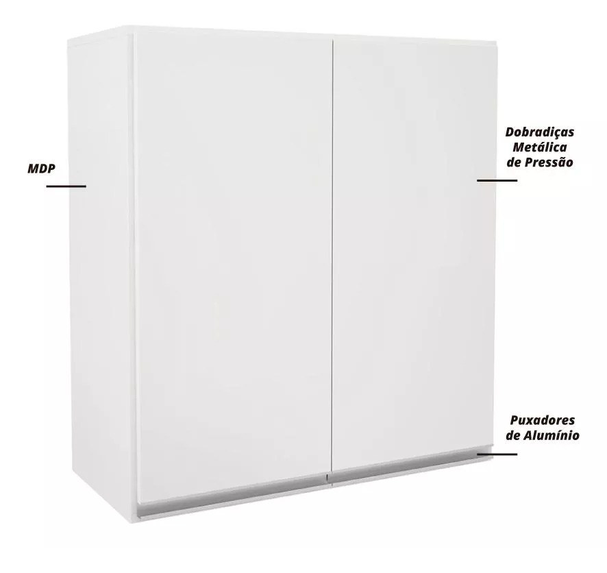 Armário de Cozinha e Lavanderia com 2 Portas Duplo Aéreo Módulo Suspenso Top Class Batrol Branco