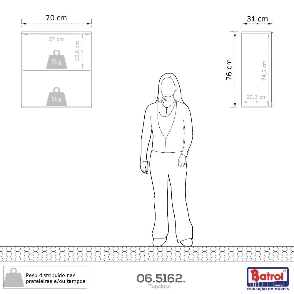 Armário de Cozinha e Lavanderia com 2 Portas Duplo Aéreo Módulo Suspenso Top Class Batrol Branco
