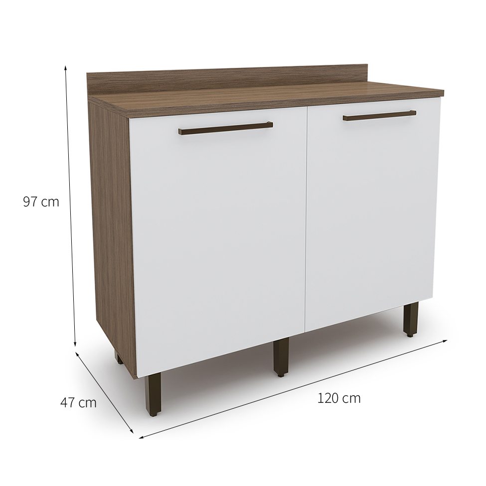 Balcão de Cozinha com Tampo Evolution 2 Portas Tannat e Branco