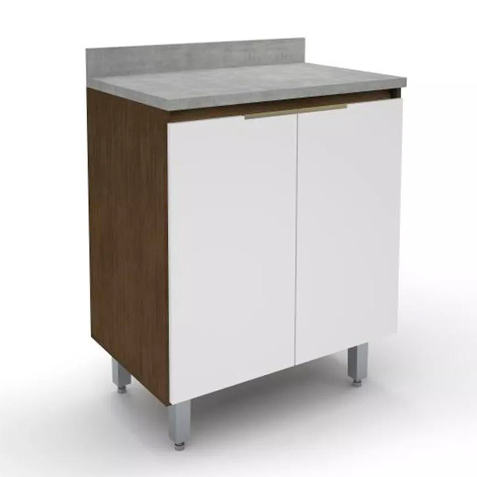 Balcão de Cozinha com Tampo New 2 Portas Tannat e Branco 70 cm