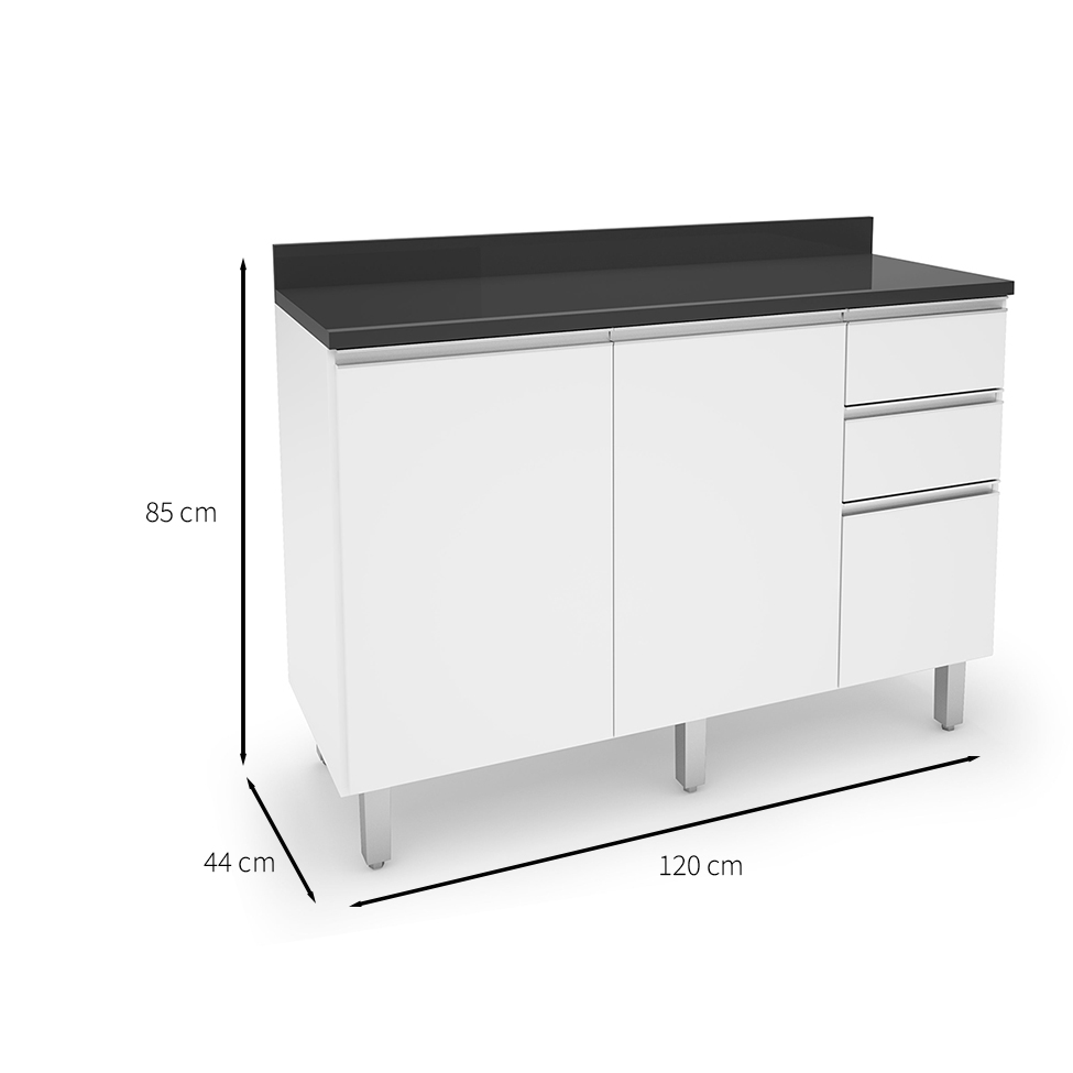 Balcão de Cozinha com Tampo Top Class 2 PT 3 GV Branco