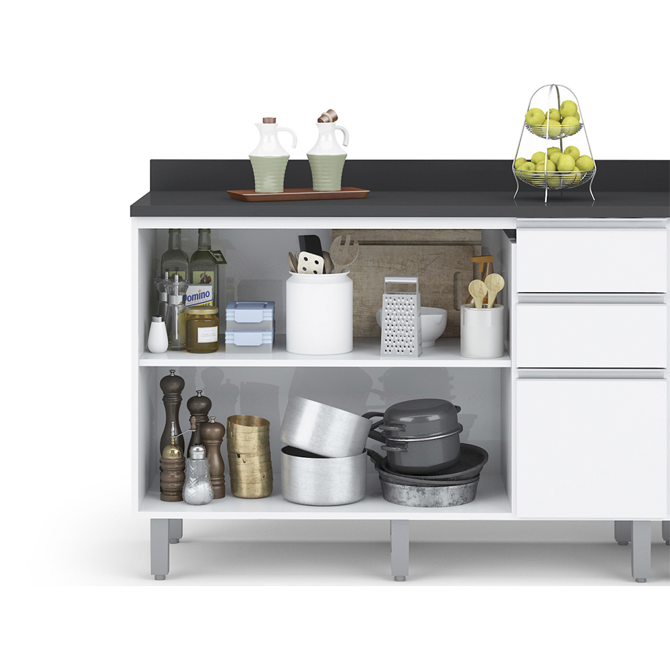 Balcão de Cozinha com Tampo Top Class 2 PT 3 GV Branco
