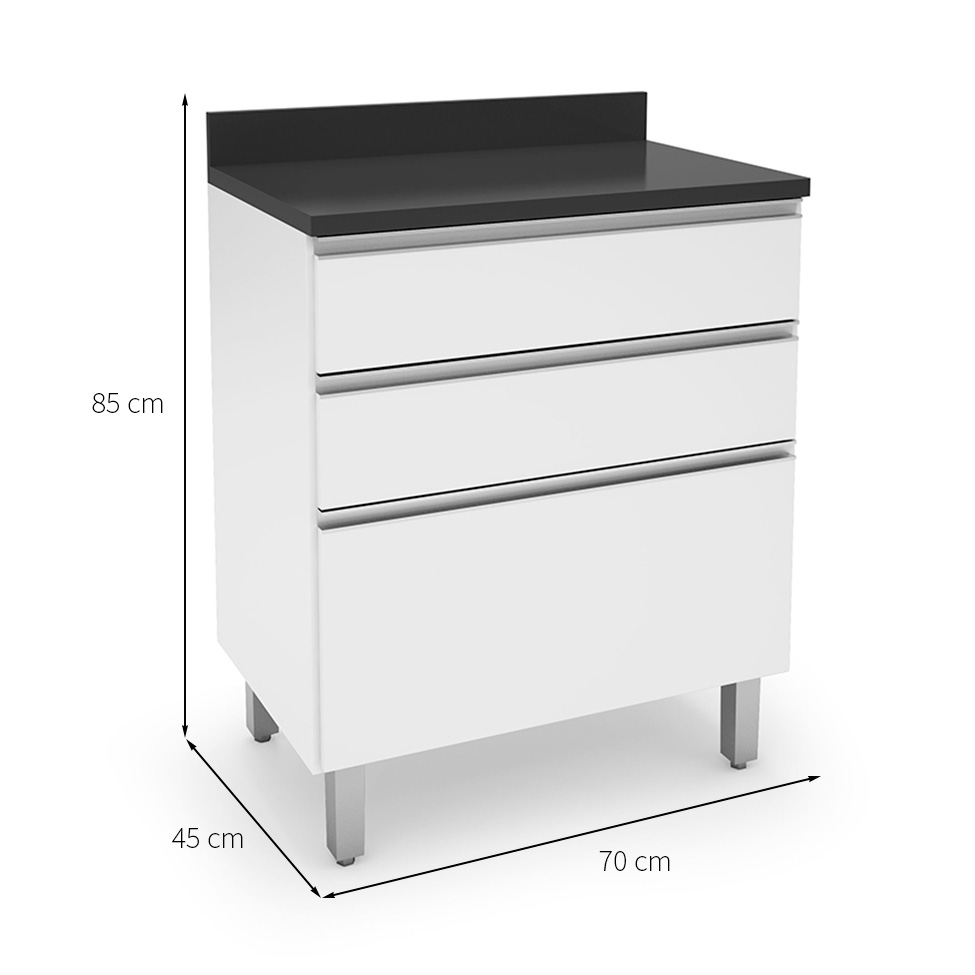 Balcão de Cozinha com Tampo Top Class 3 Gavetas Branco