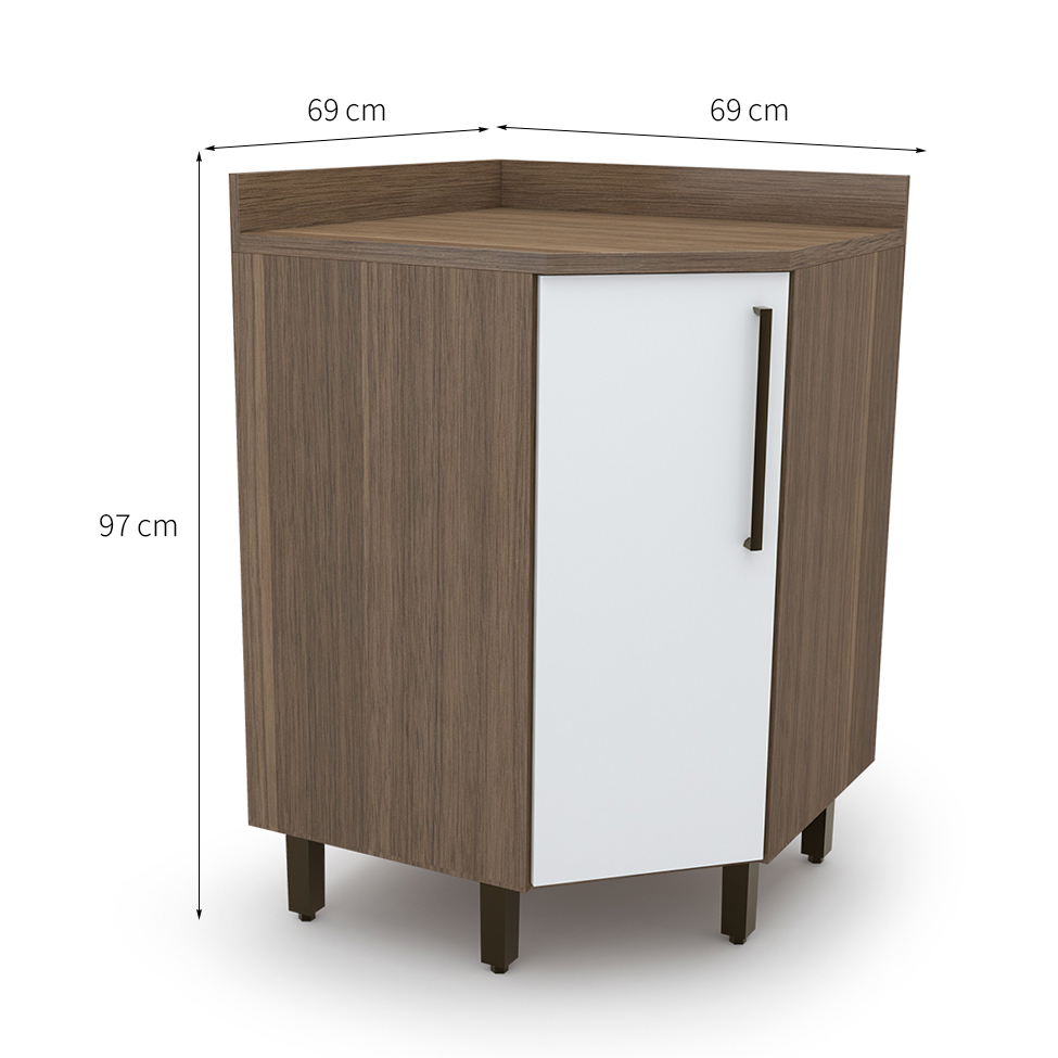 Balcão de Cozinha de Canto com Tampo Evolution 1 Porta Tannat e Branco
