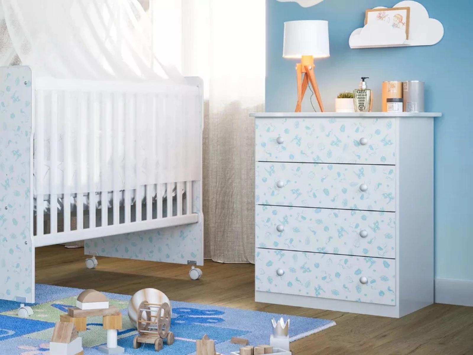 Cômoda Baby Azul Moderna Com 04 Gavetas Espaçosa Para Quarto Infantil Ic4