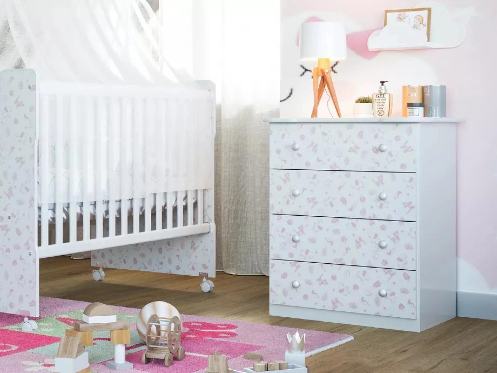 Cômoda Baby Rosa Moderna Com 04 Gavetas Espaçosa Para Quarto Infantil Ic4
