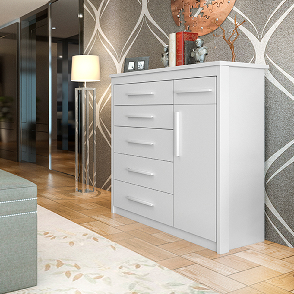 Cômoda Elegance 1 Porta 6 Gavetas Branca