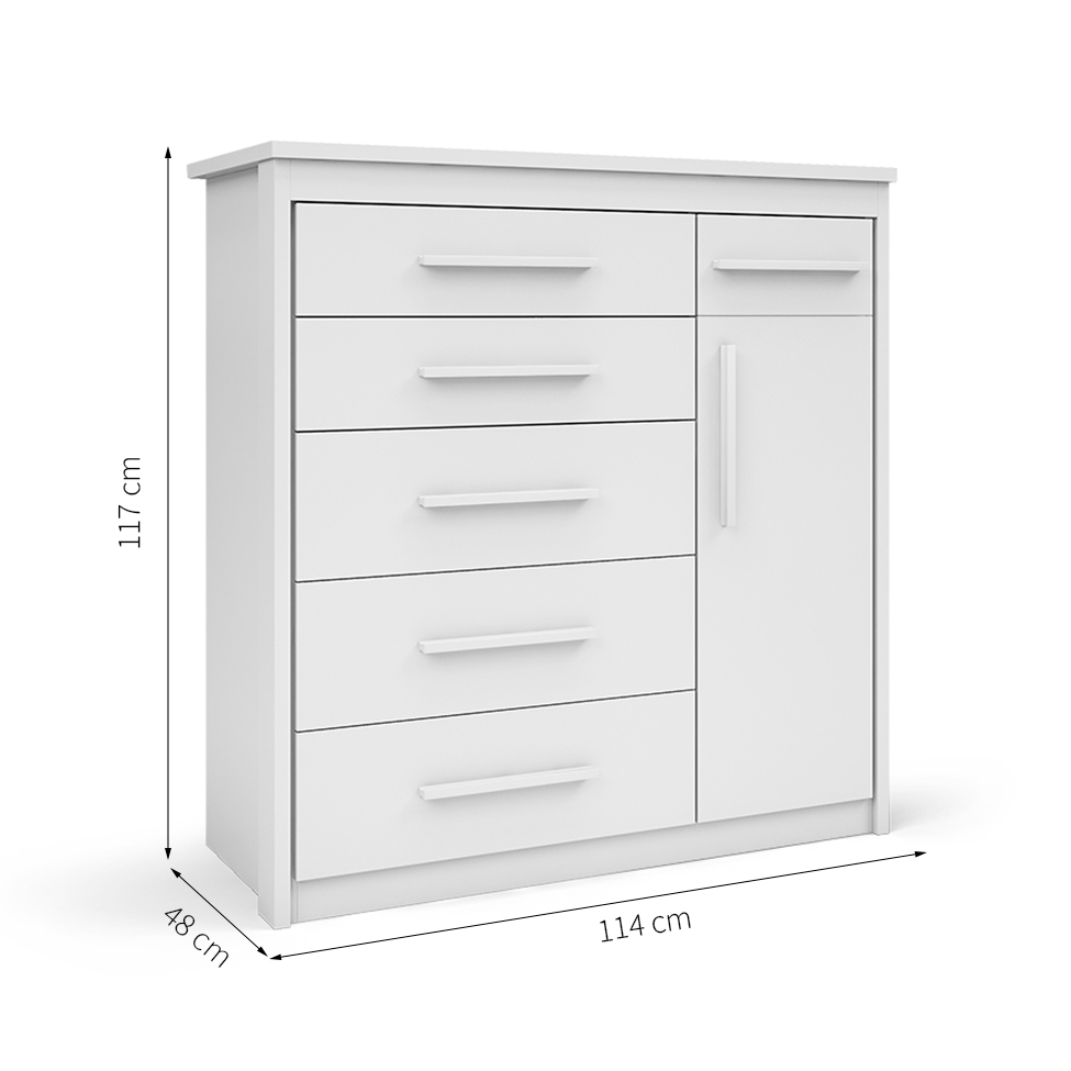 Cômoda Elegance 1 Porta 6 Gavetas Branca