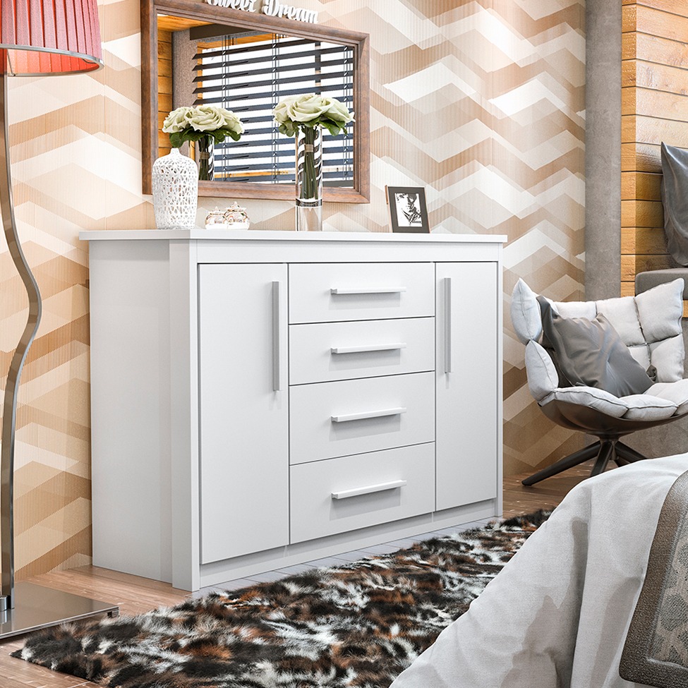 Cômoda Elegance 2 Portas 4 Gavetas Branca