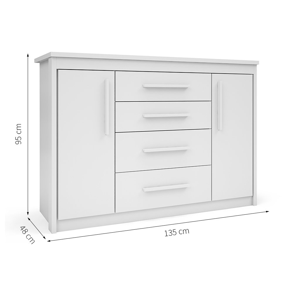 Cômoda Elegance 2 Portas 4 Gavetas Branca