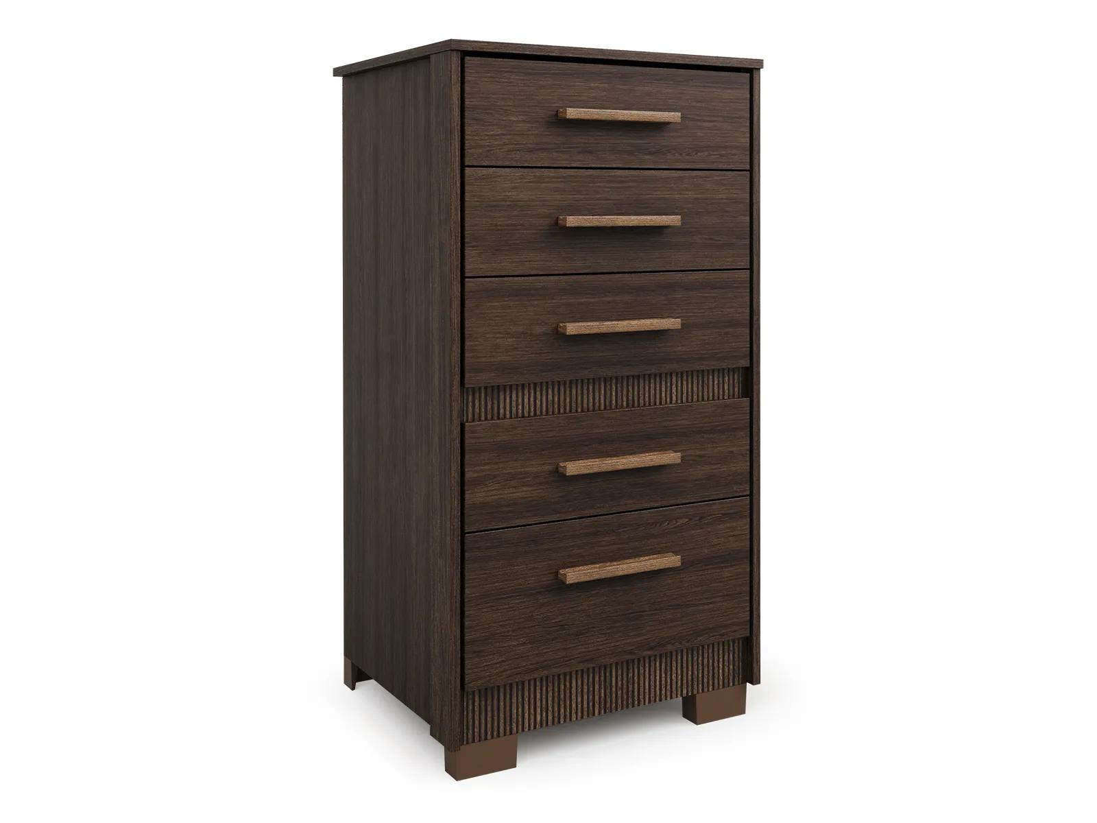 Cômoda Marrom Para Quarto Reforçada Compacta Com Pés 5 Gavetas Espaçosa Luxo Pry