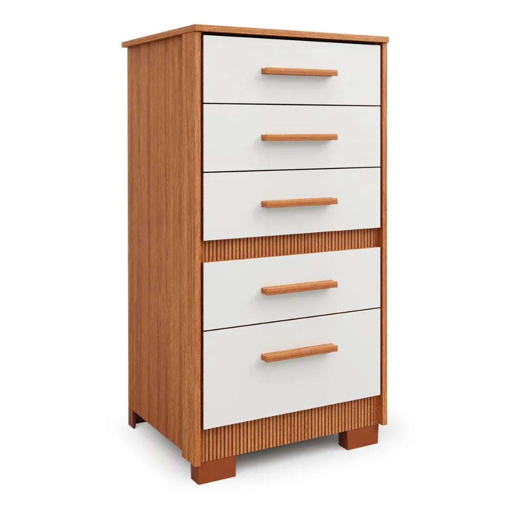 Cômoda Moderna Off White  Para Quarto Reforçada Compacta Com Pés 5 Gavetas Espaçosa Luxo Pry
