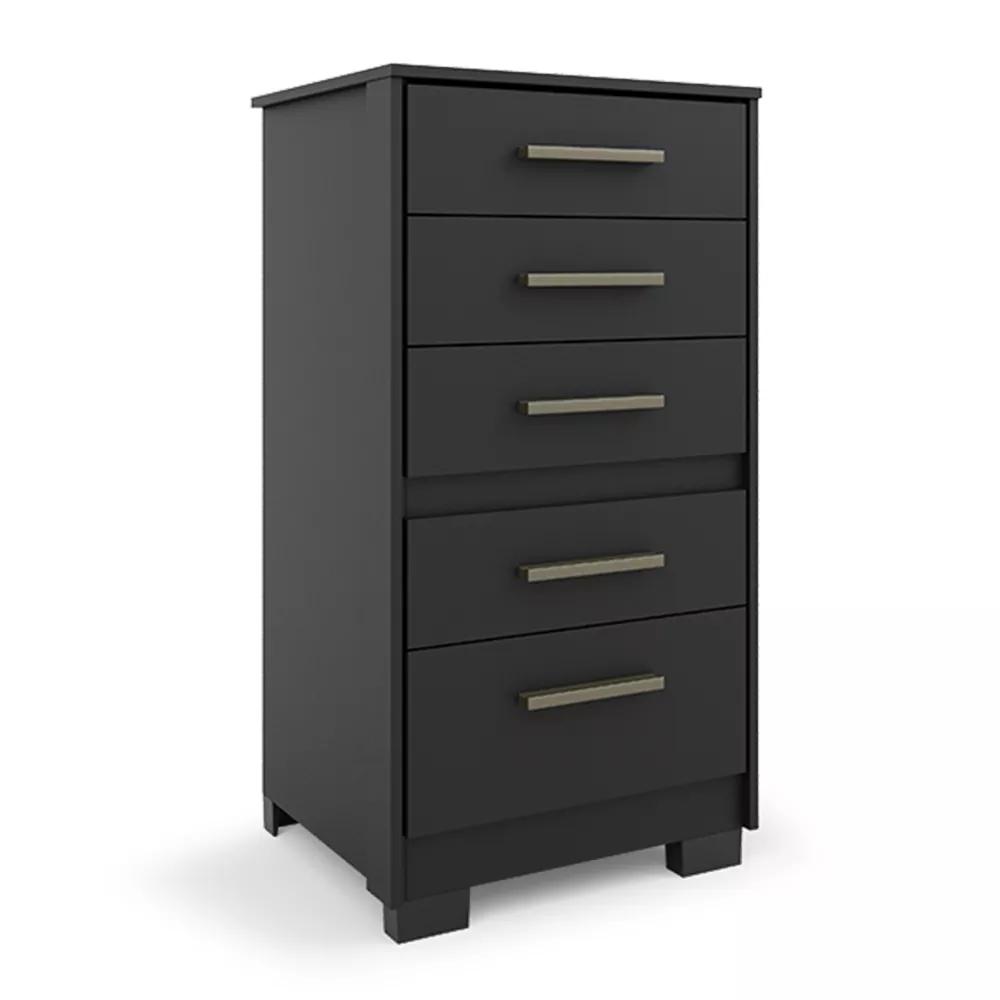Cômoda Moderna Para Quarto Preto Reforçada Compacta Com Pés 5 Gavetas Espaçosa Luxo Pry