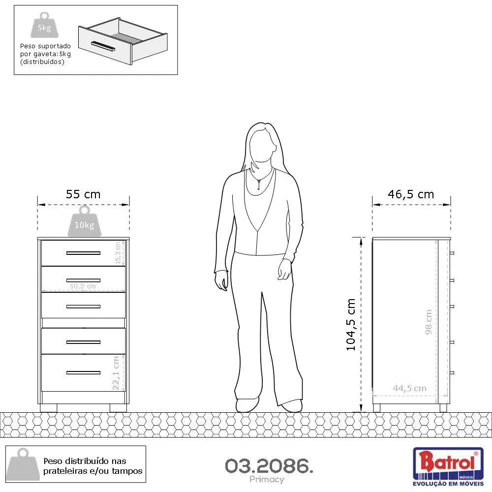 Cômoda Moderna Para Quarto Preto Reforçada Compacta Com Pés 5 Gavetas Espaçosa Luxo Pry