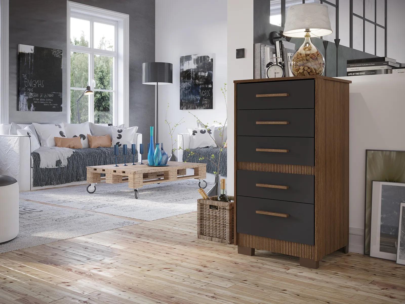 Cômoda Moderna Para Quarto Reforçada Compacta Com Pés 5 Gavetas Espaçosa Luxo Pry
