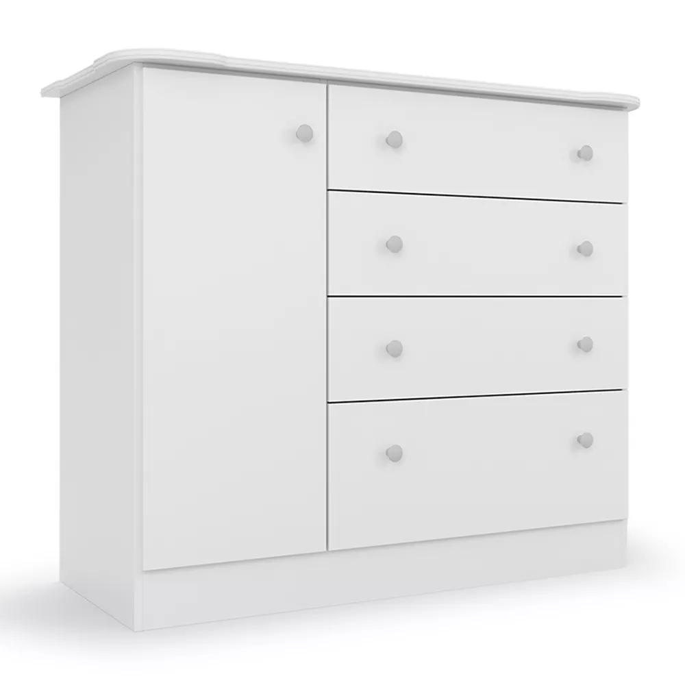 Cômoda Para Bebê  Branco Espaçosa Com 04 Gavetas E 1 Porta Icp